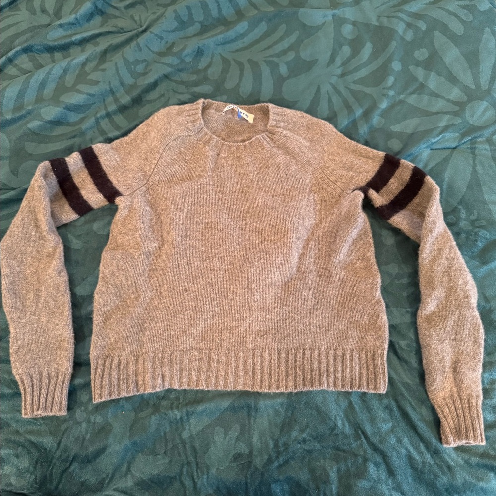 Dylan Gray-Boys Crew Neck Sweater with Black Stripes, Grey, Size Youth M